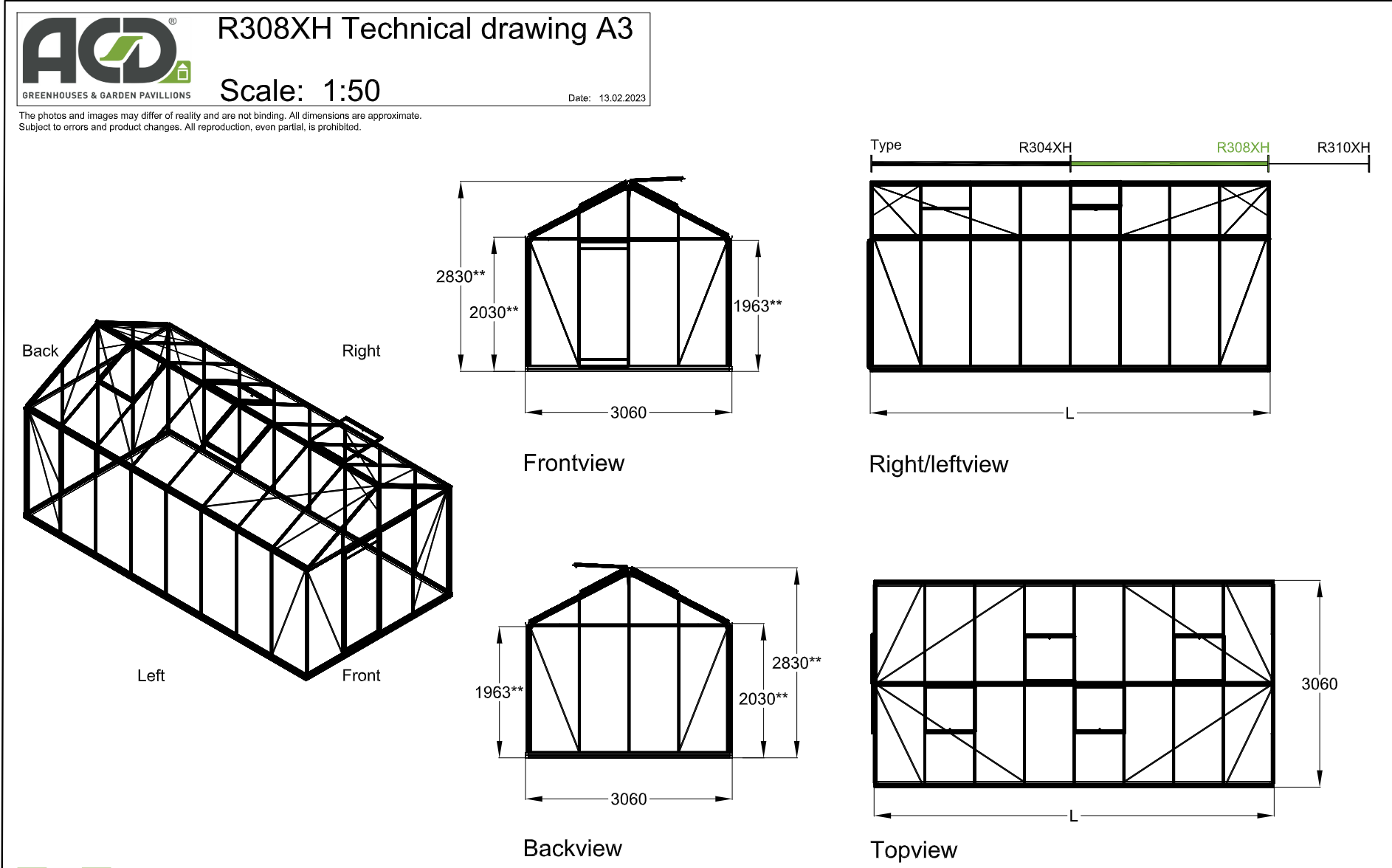 <tc>ACD R308XH Blackline Serre - Extra Hoog - 18,15 m²</tc>