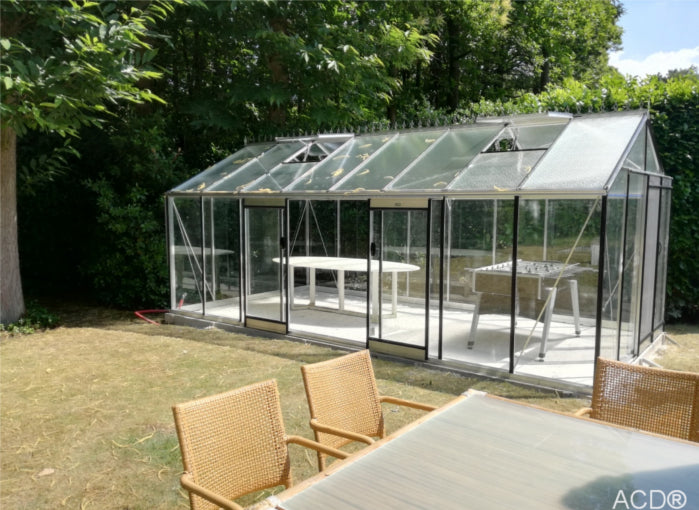 Serre de jardin en verre ACD � parois droites R3 aluminium